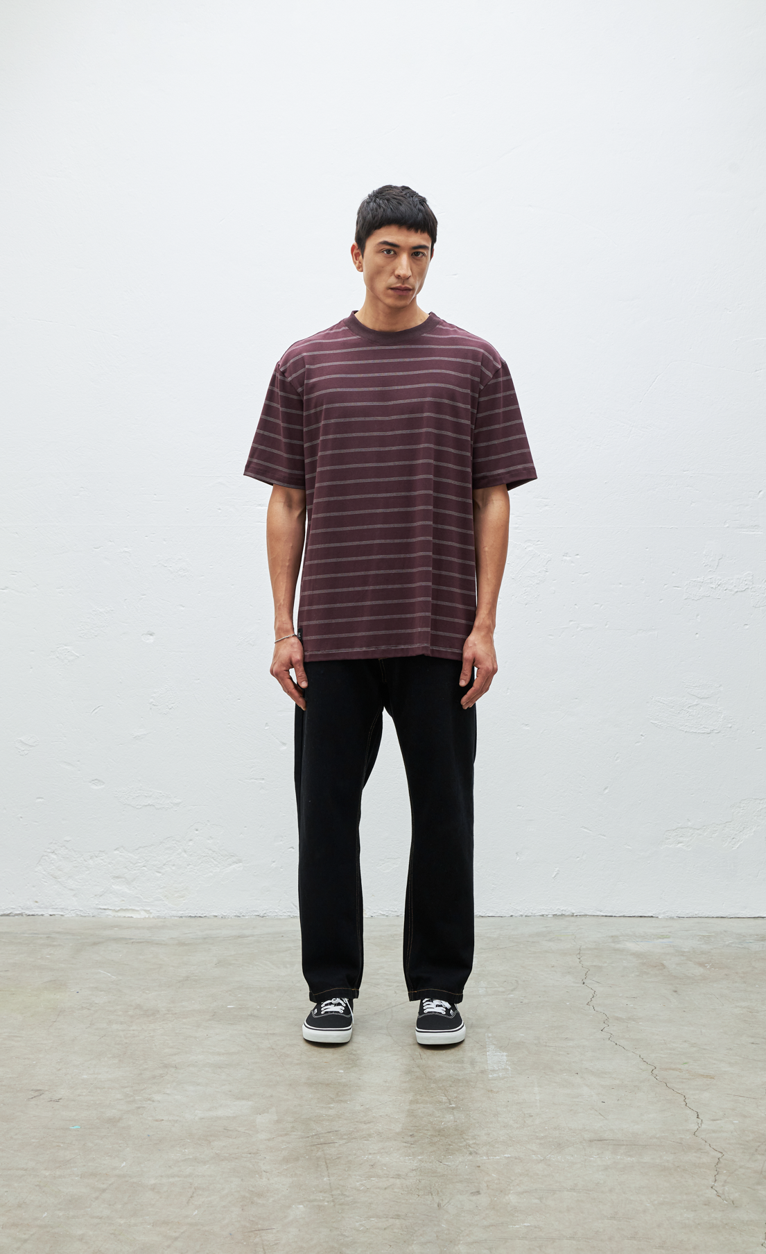 CAMISETA LISTRADA LABEL BORDO-OFF WHITE