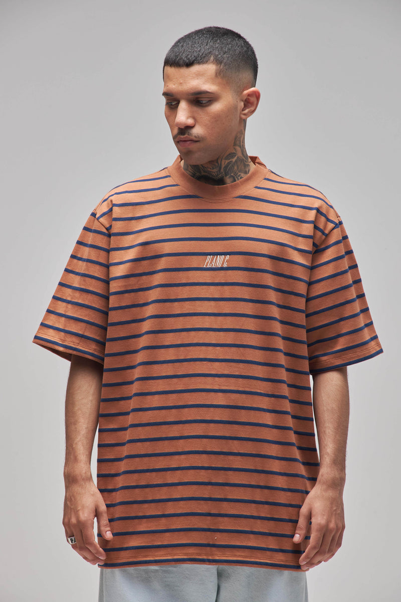 CAMISETA LISTRADA  "LOGO" RUST-NAVY